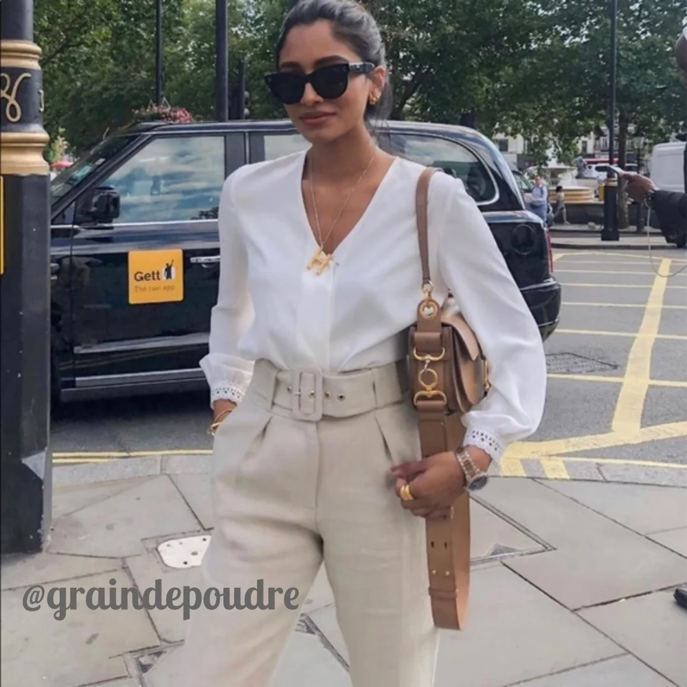 Rare! Zara Blogger Ecru Off White High Waist Belted Trousers XS